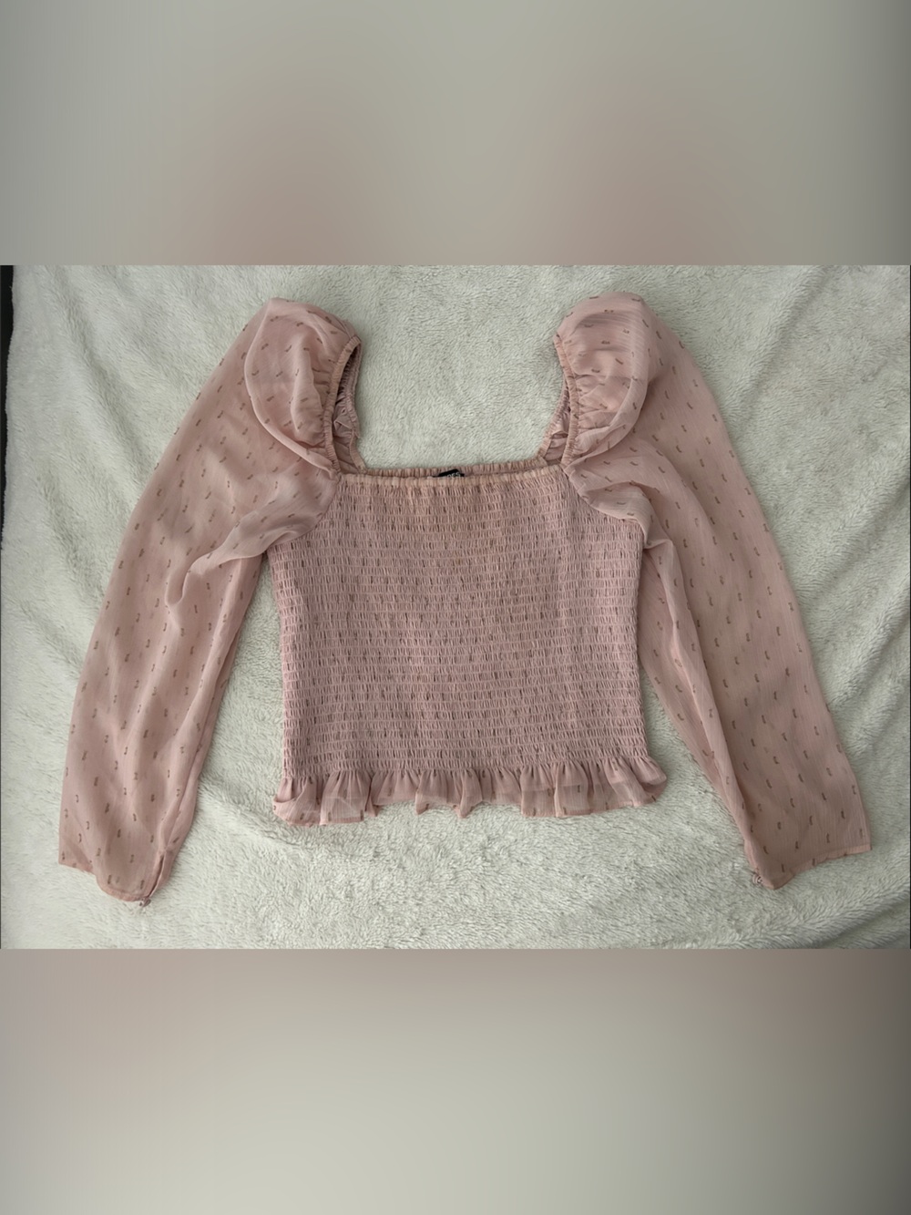 Smocked Puff Sleeve Blouse in Dusty Pink